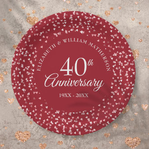40th Anniversary Love Hearts Confetti Paper Plate
