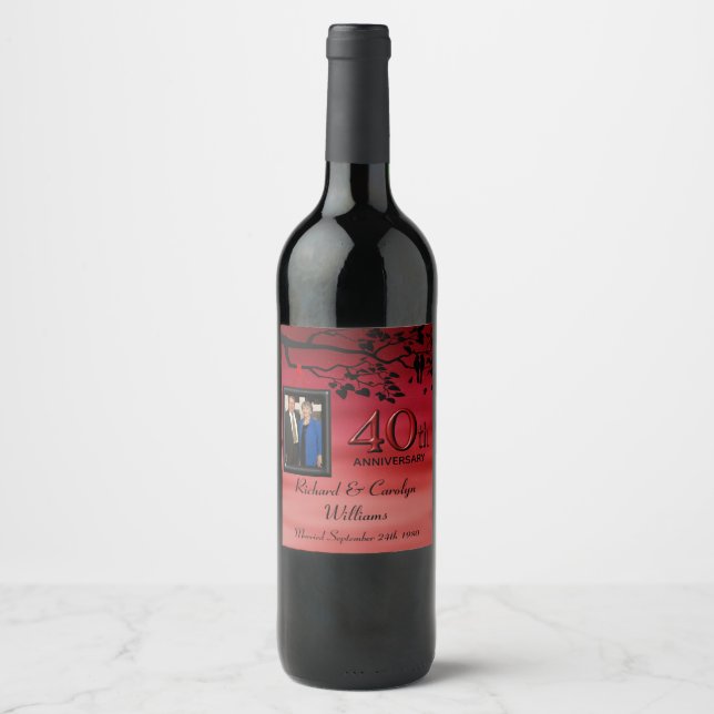 40th Anniversary Lovebirds Photo Wine Label (Front)