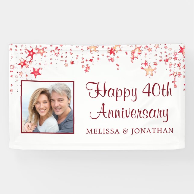 40th Anniversary Modern Ruby Red Stars Photo Banner (Horizontal)