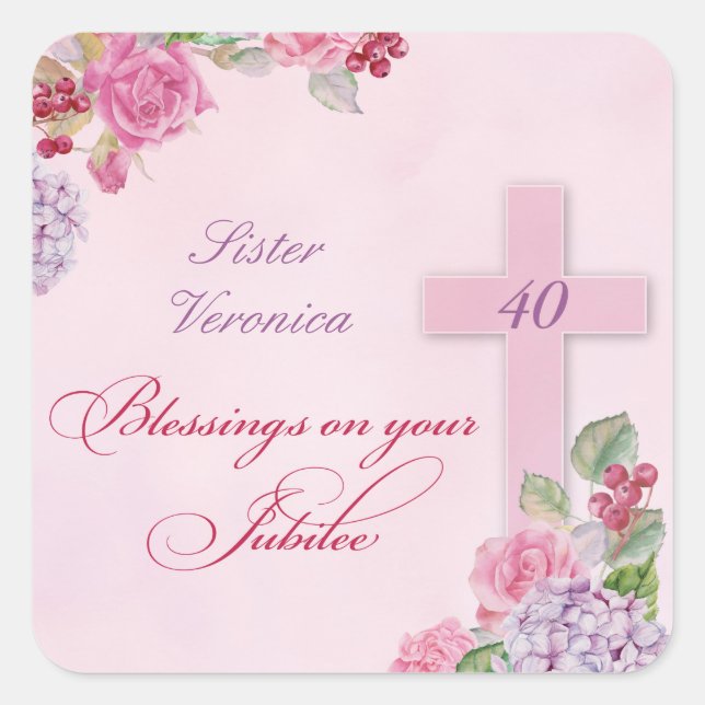 40th Anniversary of Religious Life Catholic Nun Square Sticker (Front)