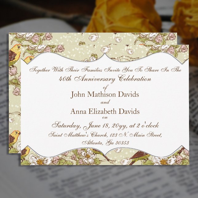 40th Anniversary Parakeet And Dogwood Invitation (Creator Uploaded)