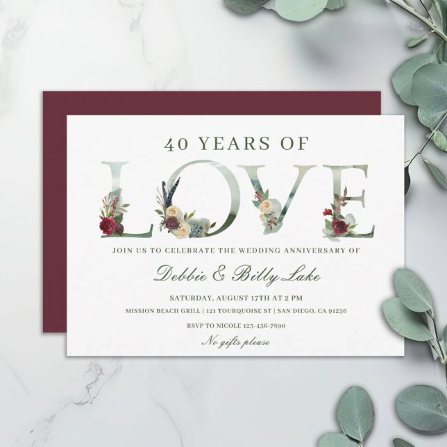 40th Anniversary Party 40 Years of Love Invitation (Creator Uploaded)