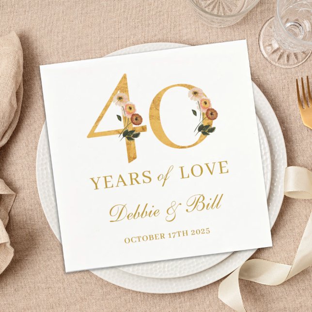 40th Anniversary Party Wildflower 40 Years of Love Napkin (Creator Uploaded)