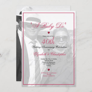 40th  Anniversary Photo Black White Elegant Invitation