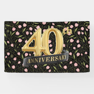 40th anniversary pink flower on black banner