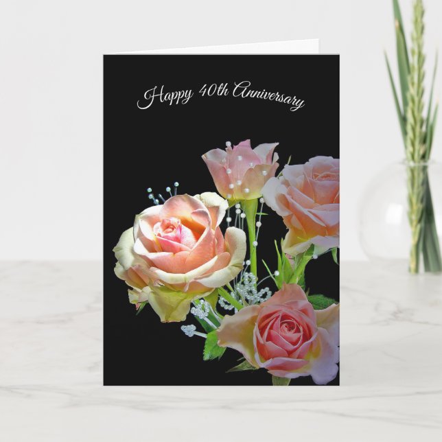 40th Anniversary Rose Bouquet On Black Card (Front)