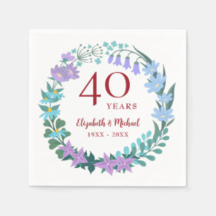40th Anniversary Ruby Floral Bluebell Wreath Napkin