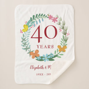 40th Anniversary Ruby Floral Butterfly Wreath Sherpa Blanket
