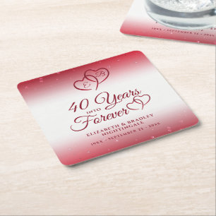 40th Anniversary Ruby Heart 40 YEARS INTO FOREVER Square Paper Coaster