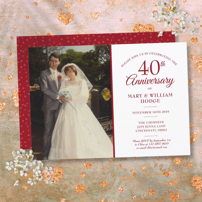 40th Anniversary Ruby Heart Confetti Wedding Photo Invitation (40th Anniversary Ruby Heart Confetti Wedding Photo Invitation)