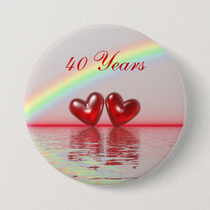 40th Anniversary Ruby Hearts 7.5 Cm Round Badge