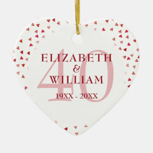 40th Anniversary Ruby Hearts Ceramic Tree Decoration