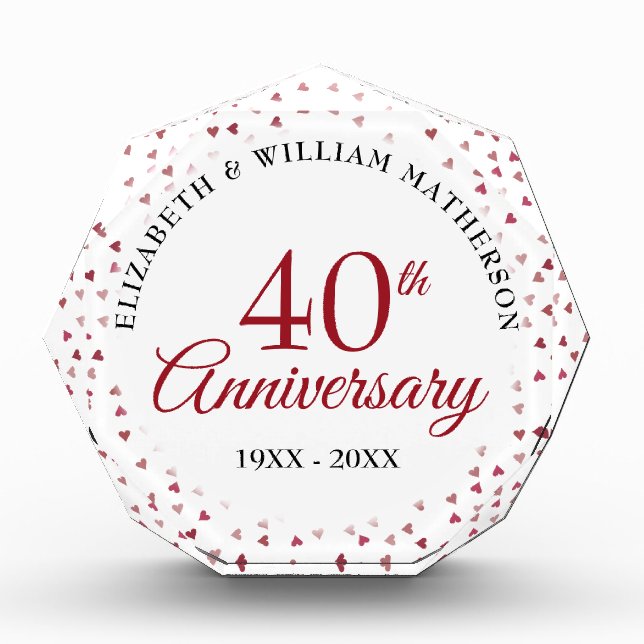 40th Anniversary Ruby Hearts Confetti Photo Block (Front)