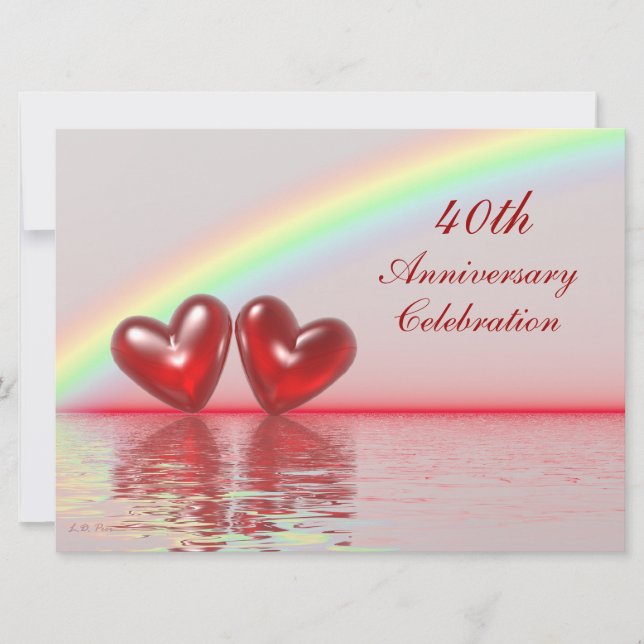 40th Anniversary Ruby Hearts Invitation (Front)