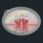 40th Anniversary Ruby Hearts Oval Belt Buckle<br><div class="desc">A unique gift idea for 40 years together,  this belt buckle has my image of 2 ruby red hearts floating on the water under a rainbow. Customisable text says "40 Years".</div>