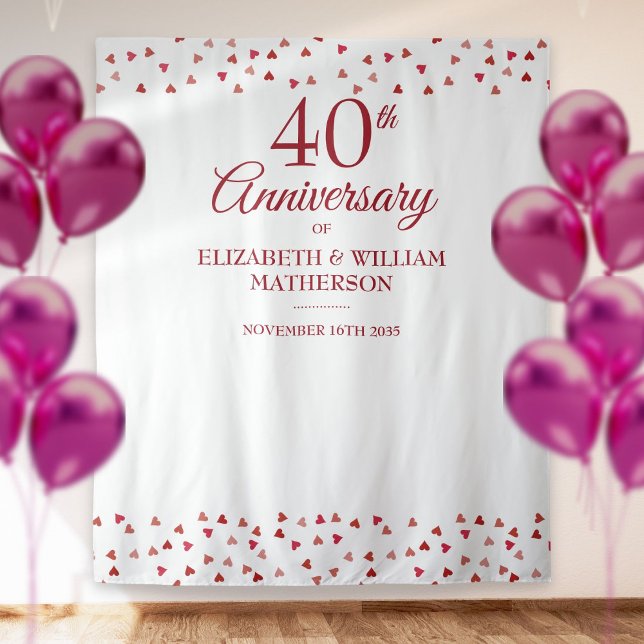 40th Anniversary Ruby Hearts Photo Booth Backdrop Tapestry (Creator Uploaded)
