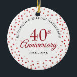 40th Anniversary Ruby Hearts Photo Ceramic Tree Decoration<br><div class="desc">Designed to coordinate with our 40th Anniversary Ruby Hearts collection. Featuring delicate ruby hearts. Personalise with your special forty years ruby anniversary information in chic lettering and your photo on the reverse. Designed by Thisisnotme©</div>