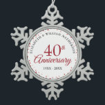 40th Anniversary Ruby Hearts Snowflake Pewter Christmas Ornament<br><div class="desc">Designed to coordinate with our 40th Anniversary Ruby Hearts collection. Featuring delicate ruby hearts. Personalise with your special forty years ruby anniversary information in chic lettering. Designed by Thisisnotme©</div>