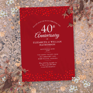40th Anniversary Ruby Love Hearts Confetti Invitation
