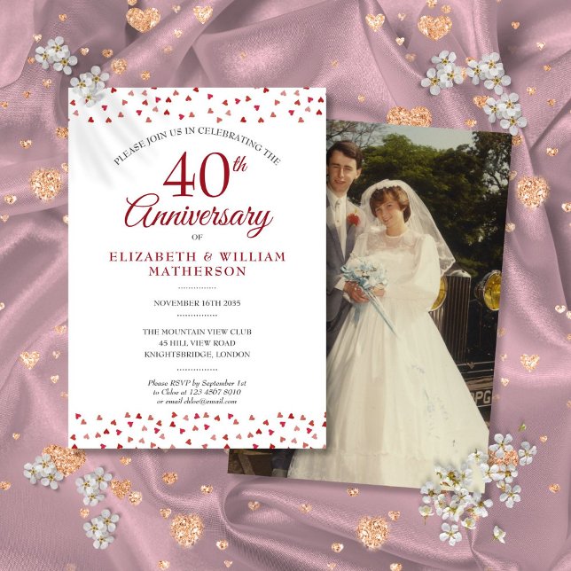 40th Anniversary Ruby Love Hearts Confetti Photo Invitation (40th Anniversary Ruby Love Hearts Confetti Photo Invitation)