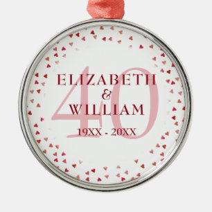 40th Anniversary Ruby Love Hearts Metal Tree Decoration