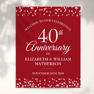 40th Anniversary Ruby Love Hearts Welcome Sign