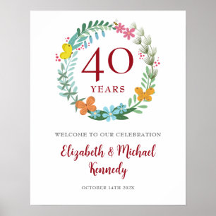 40th Anniversary Ruby Welcome Sign Floral Wreath