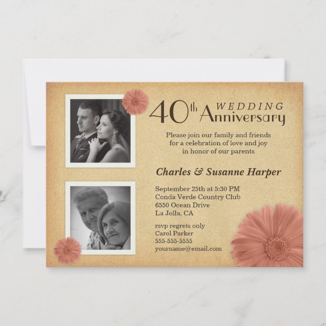 40th Anniversary Rustic Daisy Photo Invitations (Front)