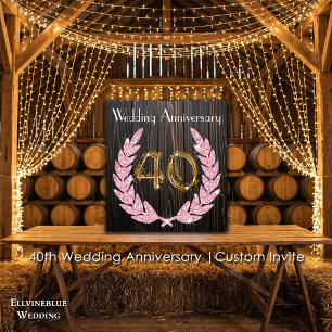 40th Anniversary   Rustic Wood, Ruby & Gold Invitation