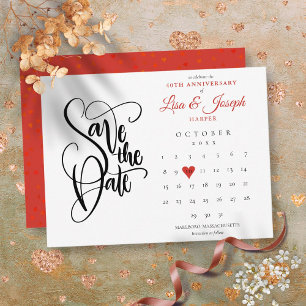 40th Anniversary Save the Date Calendar Ruby Heart Announcement Postcard