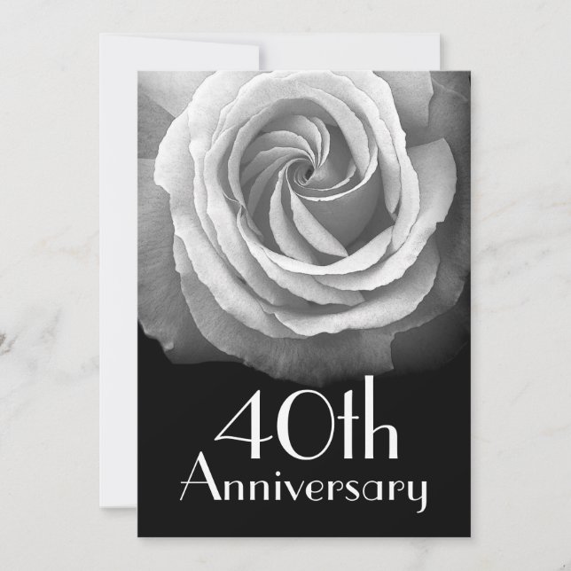 40th Anniversary Silver White Rose Invitation (Front)