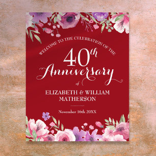 40th Anniversary Watercolour Roses Welcome Sign