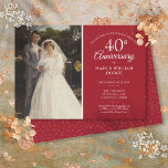 40th Anniversary Wedding Photo Ruby Heart Confetti Invitation<br><div class="desc">Personalise with your favourite wedding photo and your special 40th ruby wedding anniversary celebration details in chic white typography on a ruby red background. The reverse features ruby love hearts confetti. Designed by Thisisnotme©</div>
