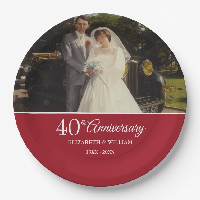 40th Anniversary Wedding Photo Ruby Paper Plate (Front)