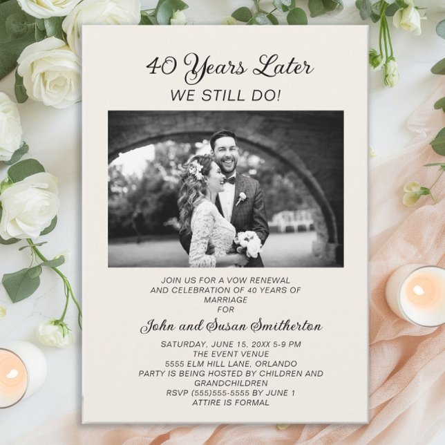 40th Anniversary Wedding Vow Renewal Photo  Invitation (40th Anniversary photo invitation)