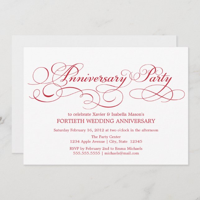 40th Anniversary | White/Red Invitation (Front/Back)