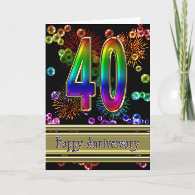 40th anniversary with fireworks and bubbles card (Front)