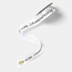 40th Anniversary with Gold Wedding Rings Satin Ribbon