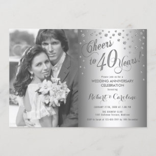 40th Anniversary with Photo - Diamond Silver Invitation