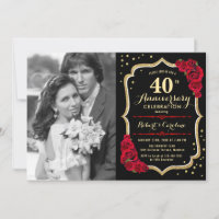 40th Anniversary with Photo - Red Roses Gold Black