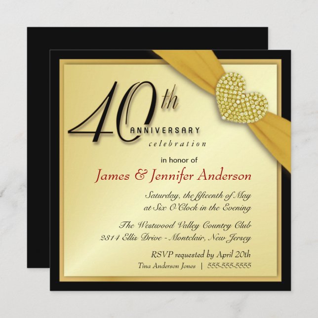 40th Annniversary Party Invitations - Gold (Front/Back)