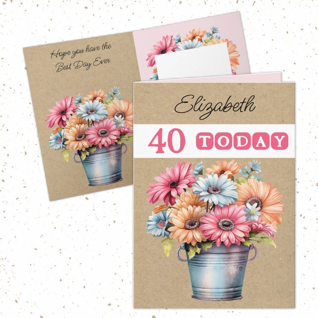 40th any age gerberas flowers pink birthday card (Creator Uploaded)