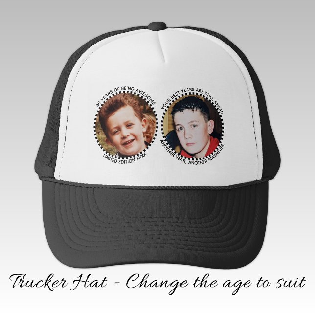 40th 'any age' milestone 2 photo black white trucker hat (Creator Uploaded)