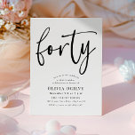 40th B&W Birthday Party Modern Script Typography Invitation<br><div class="desc">This modern, black and white design features the word "forty" in a script style calligraphy and an elegantly spaced, modern typography comprising classical serif fonts. The invitations reverse to a delicate repeating triangle pattern in black and chromatic grey. Suitable for men or women. Choose from printed Zazzle invitations with different...</div>
