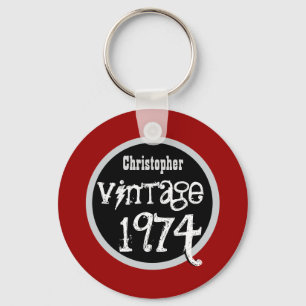 40th Birthday 1974 Vintage or Any Year RED V02 Key Ring