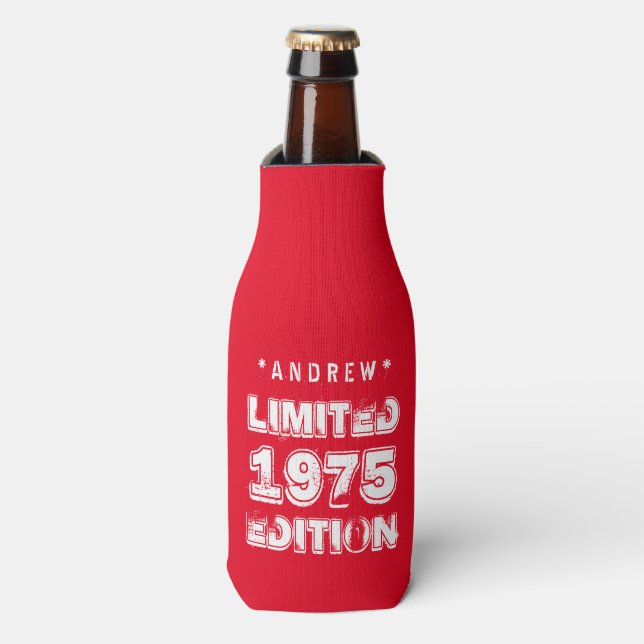 40th Birthday 1975 Limited Edition Custom A01 RED Bottle Cooler (Bottle Front)