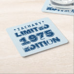 40th Birthday 1975 Limited Edition Custom E11 BLUE Square Paper Coaster<br><div class="desc">40th Birthday 1975 Limited Edition Custom E11 BLUE GRUNGE Text. Let's celebrate being 40! Looking for a unique 40th birthday gift? Here's a fun birthday shirt. And! text is customisable, so you can change or add a name, add a sentiment, or change a year - Or change shirt style, or...</div>