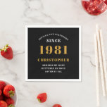 40th Birthday 1981 Black Gold For Him Personalised Napkin<br><div class="desc">A personalised classic paper napkin design for that birthday celebration for a special person born in 1981 and turning 40. Add the name to this vintage retro style black, white and gold design for a custom 40th birthday gift. Easily edit the name and year with the template provided. A wonderful...</div>