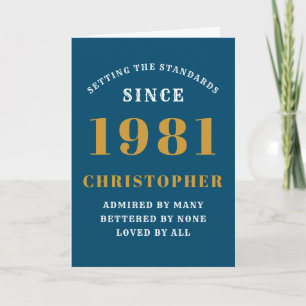 40th Birthday 1981 Blue Gold Men's Personalised Card