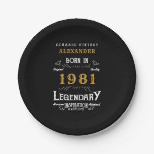 40th Birthday 1981 Legendary Personalised Retro Paper Plate